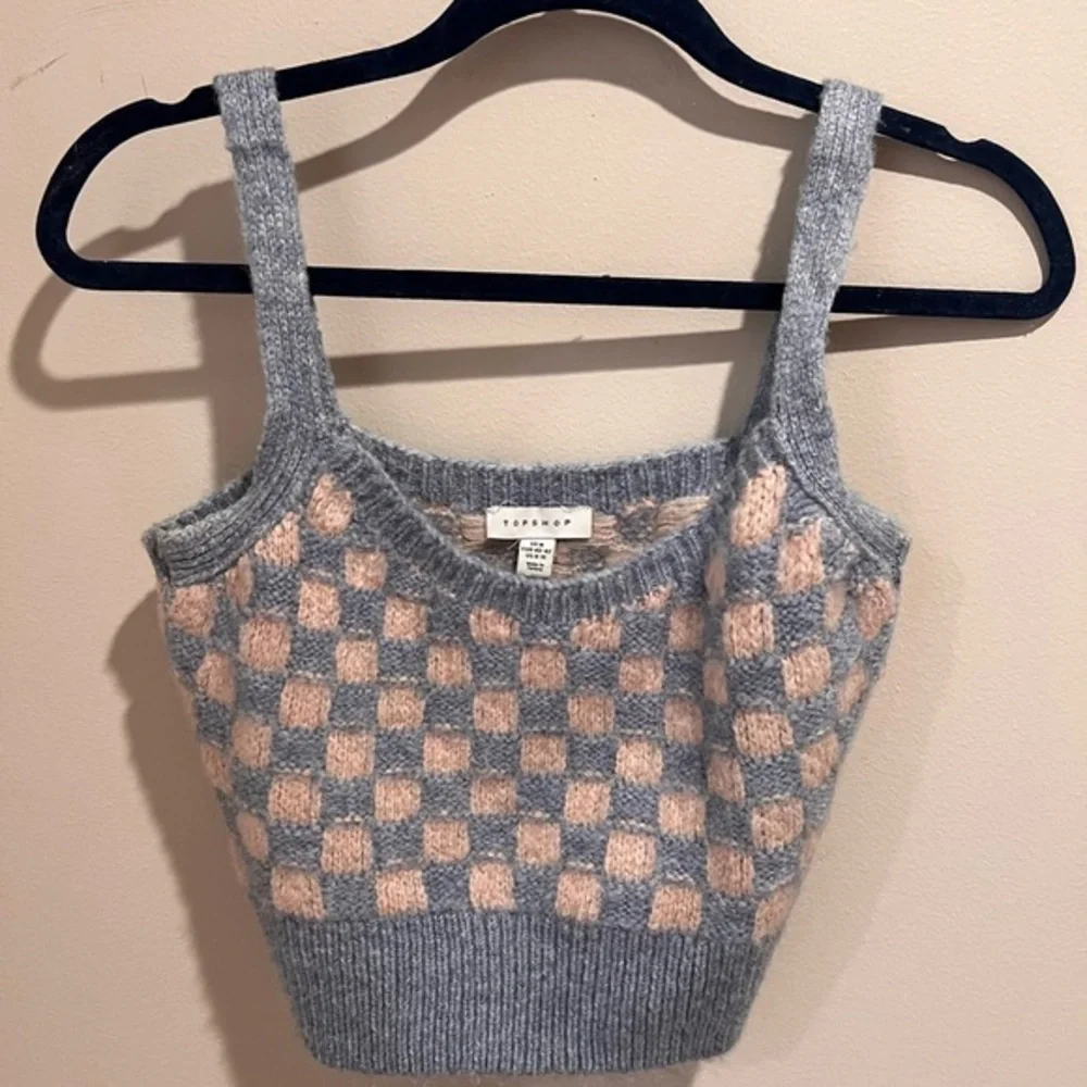 TopShop Knit Crop Top - Gray and Pink Checkered - Picture 1 of 3